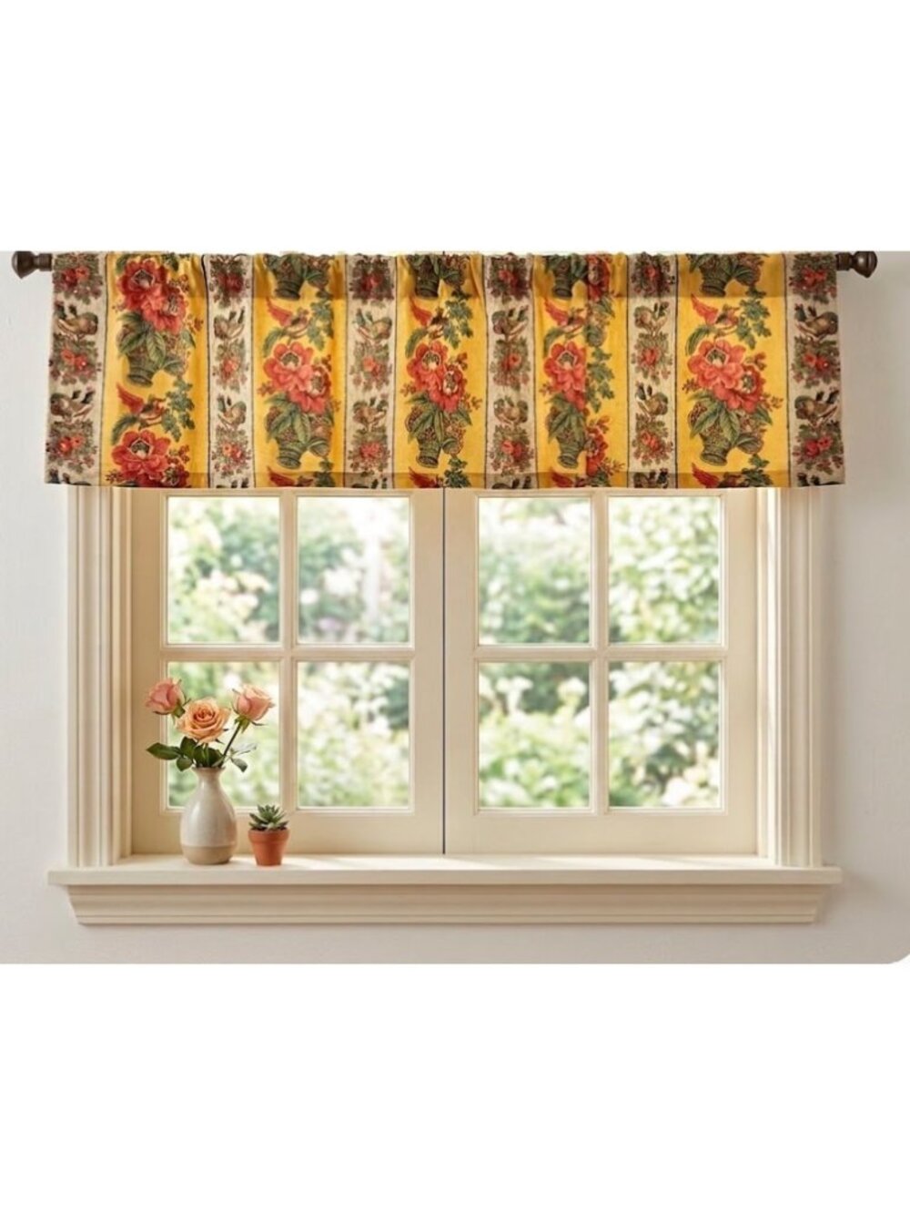Vintage Waverly French Country Rooster Rochelle One Window Valance Made in USA